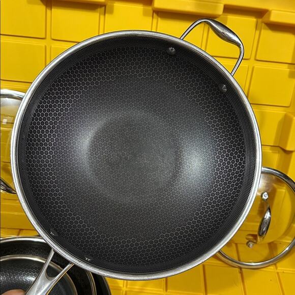 HEXCLAD Hybrid 7 Piece Nonstick Stainless Steel Frying Pan Set 8 10 12" Lids Wok - Picture 3 of 12